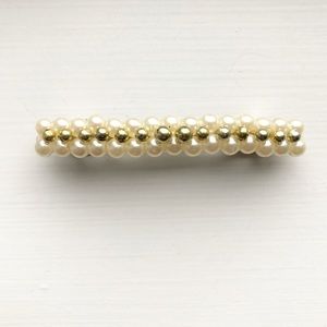 Vintage gold bead & pearl hair clip / barrette